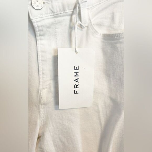 Frame Le High Straight Leg Distressed White Jeans chewed hem NWT 31 - Picture 6 of 8